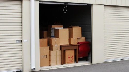 Cardboard boxes in a storage unit